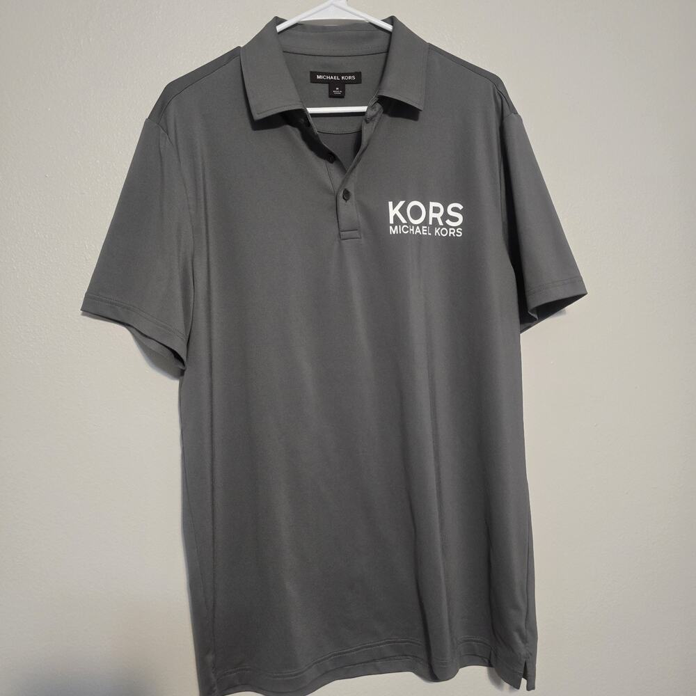 Michael Kors Men's Performance Stretch Sport Logo Polo Shirt Gray Size Medium